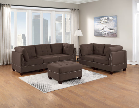 6 Piece Modular Black Coffee Linen Sofa Set