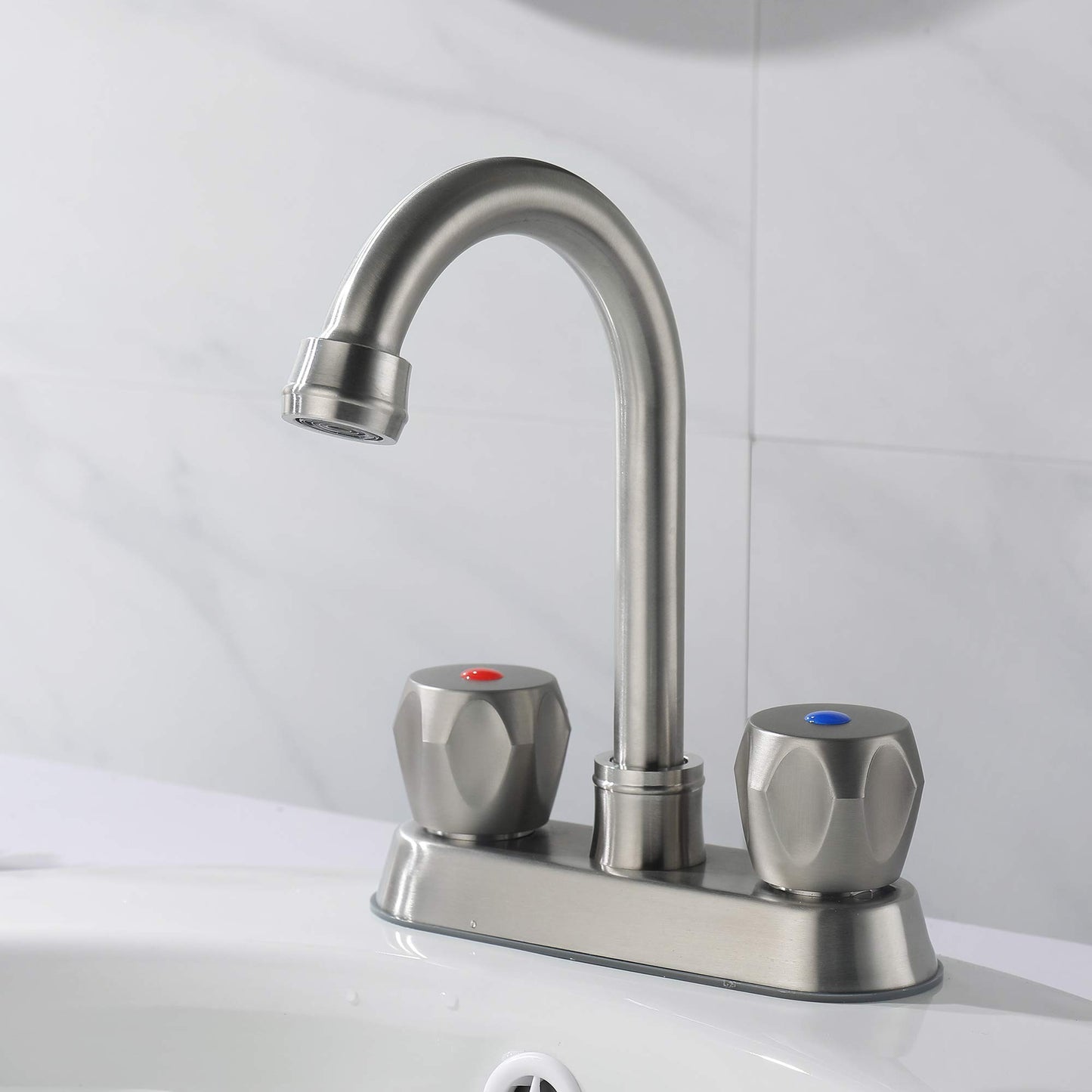 Bathroom Sink Faucet Set with Stainless Steel Pop-Up Drain and Brushed Nickel Finish