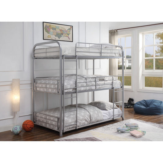 Triple Silver Cairo Bunk Bed - Twin Trio 38100 - Industrial Space-Saving Triple Twin Bunk Bed