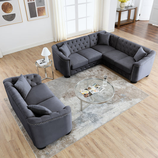 corner sofa+2-seater Combination sofa.Velvet Grey