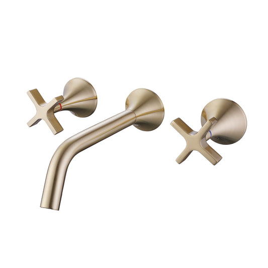 Elegant Brushed Gold Wall-Mounted Bathroom Faucet With Two Handles