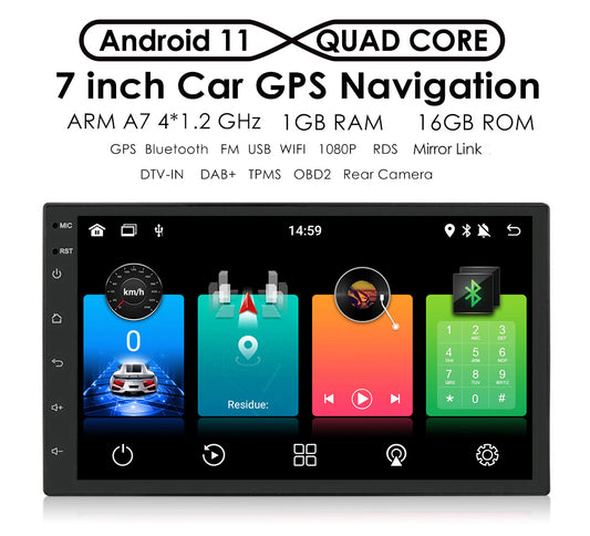 7 inch Double 2Din Touch Screen Car GPS Navigation and Multimedia Player with Android 10 Operating System