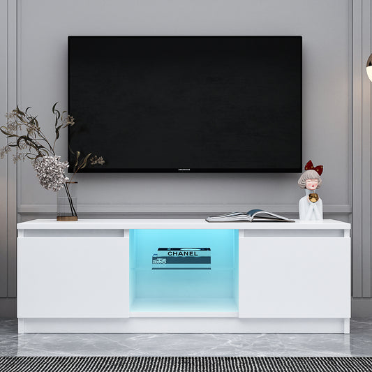 Sleek White LED TV Stand with Storage Drawers - Modern Entertainment Center