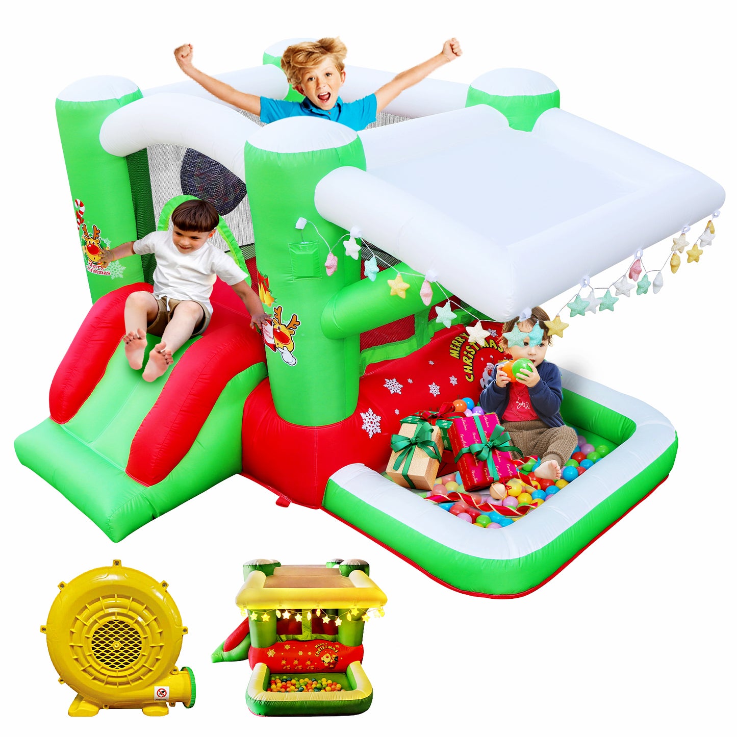 Festive Christmas Inflatable Bouncer with Blower for Kids - Spacious 80 x 91 Play Area - 55 Tall