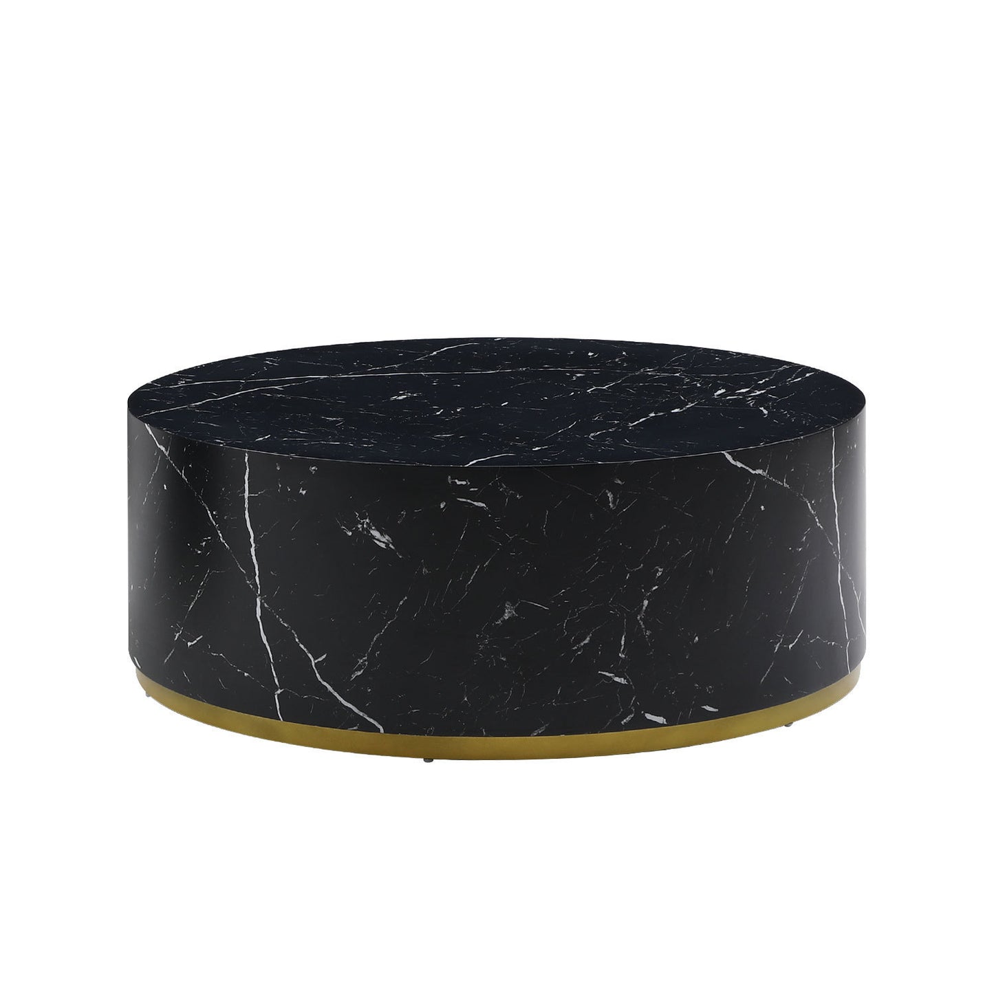 Modern Black Faux Marble Coffee Table with Gold Metal Base