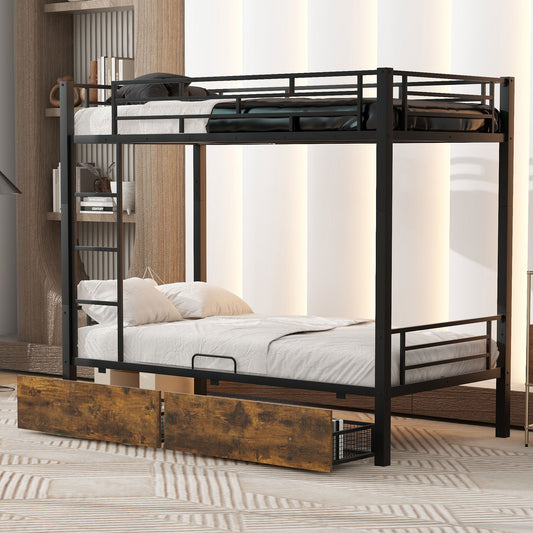 Black Twin Metal Bunk Bed with Underbed Storage Drawers