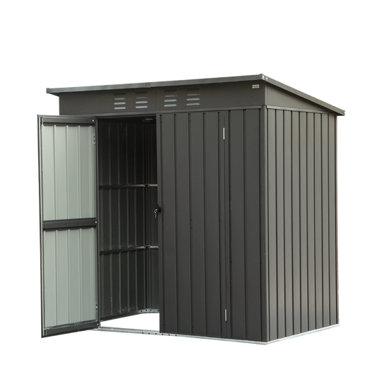 Backyard Storage Shed with Sloping Roof Galvanized Steel Frame Outdoor Garden Shed Metal Utility Tool Storage Room with Latches and Lockable Door for Balcony (5x3ft, Black)