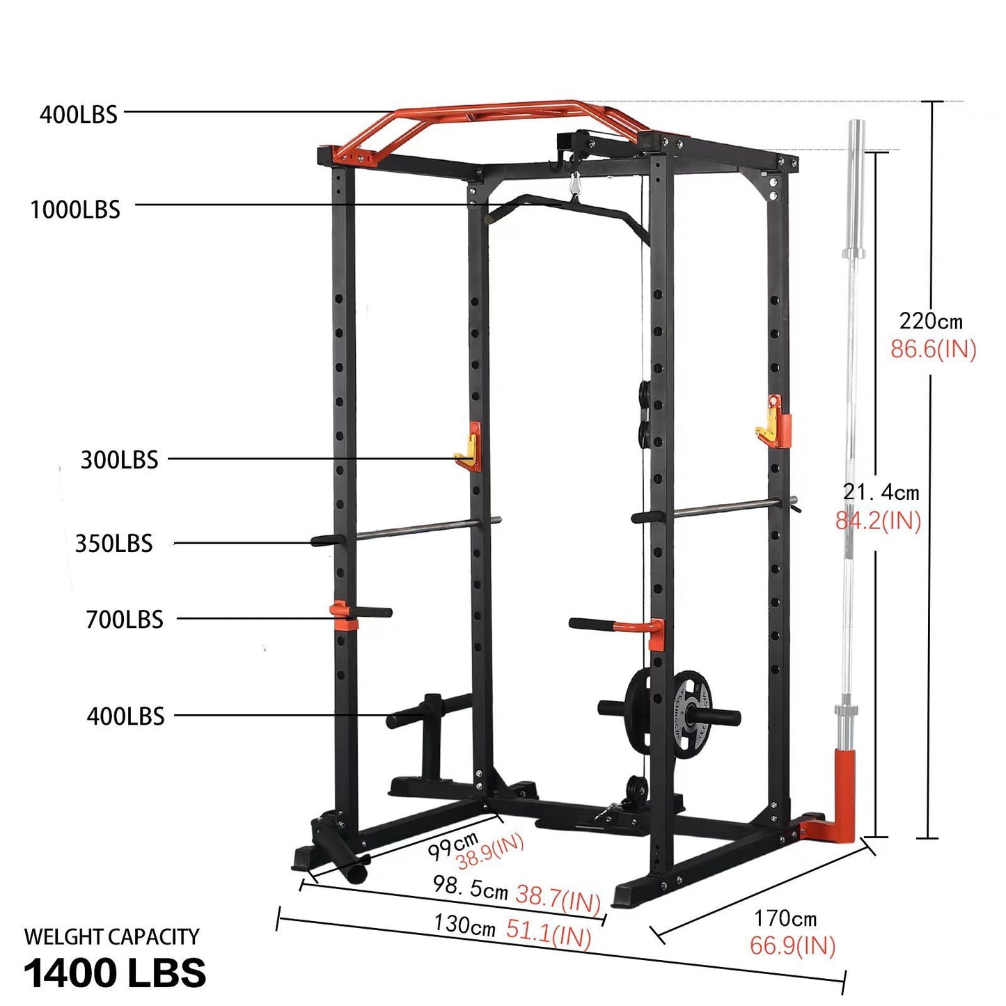 Multifunctional Barbell Rack 1400LBS Capacity Barbell Weight Rack Home Gym Fitness Adjustable Squat Rack Weight Lifting Bench Press Push-ups