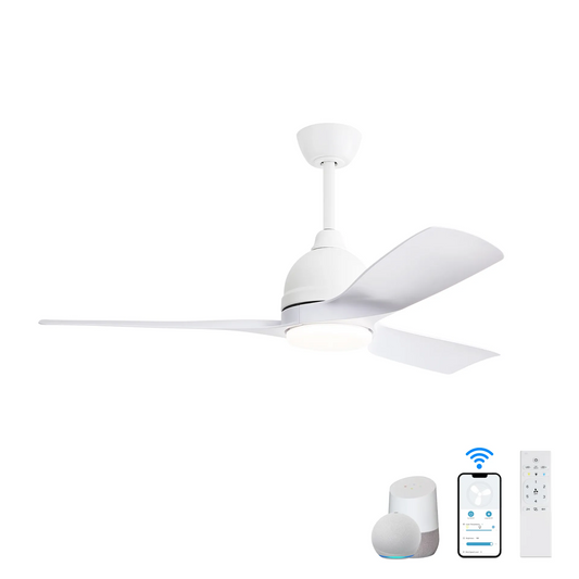 54 White Modern Wood Ceiling Fan with Smart Lighting and Reversible DC Motor and Remote Control