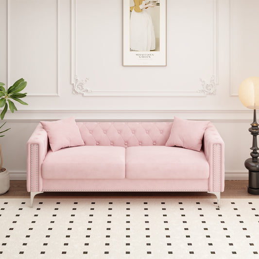 Sofa includes 2 pillows, 83 "pink velvet triple sofa, suitable for large and small Spaces