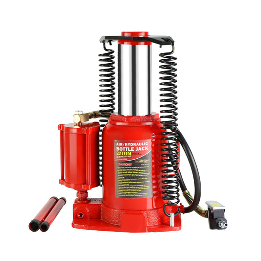 32-Ton Hydraulic Air/Manual Bottle Jack with Retractable Springs and Sturdy Saddle