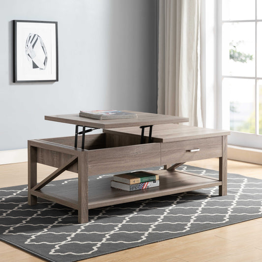 Taupe Coffee Table with Lift Top Storage