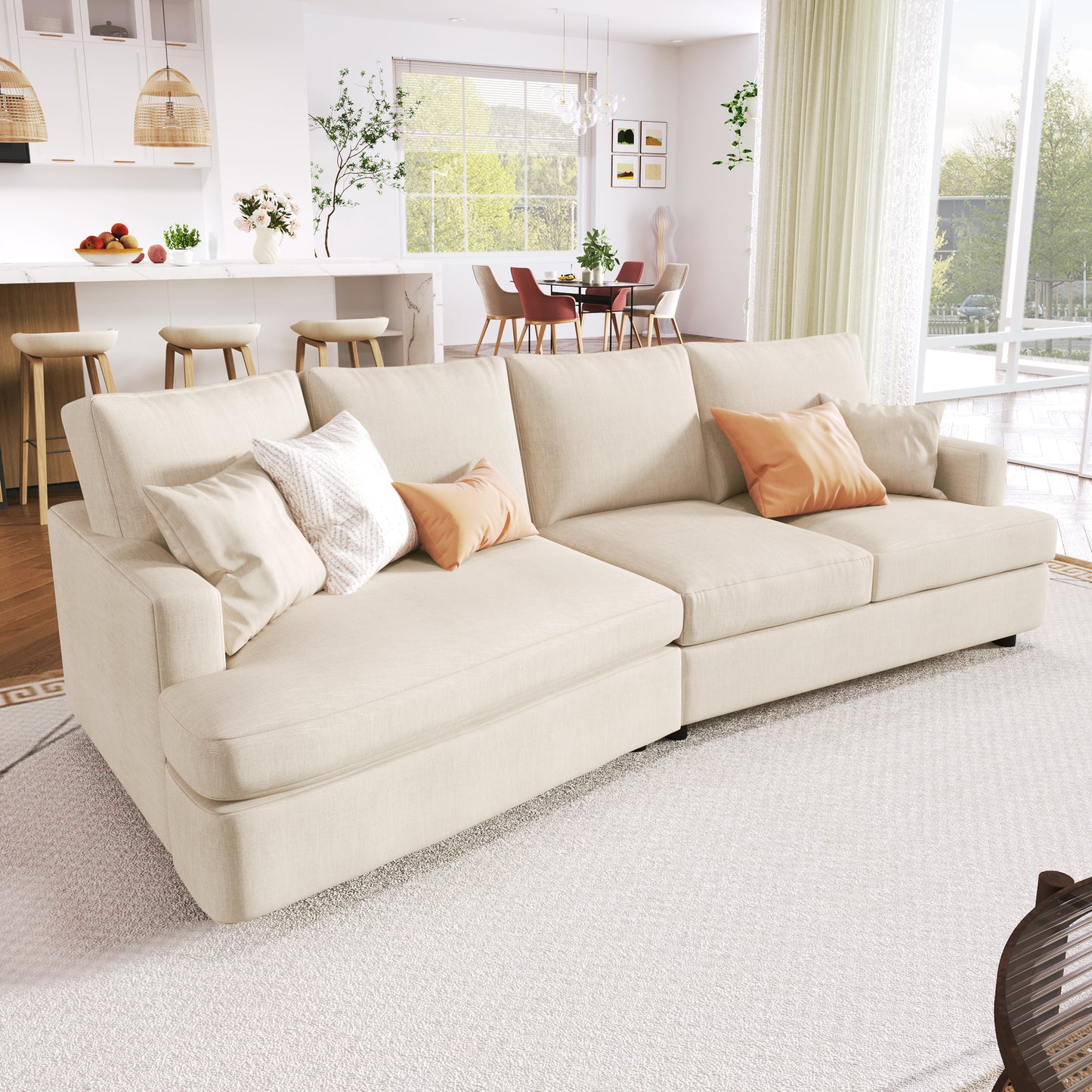 U_STYLE 3 Seat Streamlined Sofa with Removable Back and Seat Cushions and 2 pillows, for Living Room, Office, Apartment