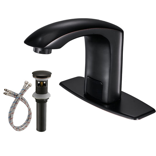 Oil Rubbed Bronze Touchless Bathroom Faucet Kit with Deck Plate & Pop Up Drain