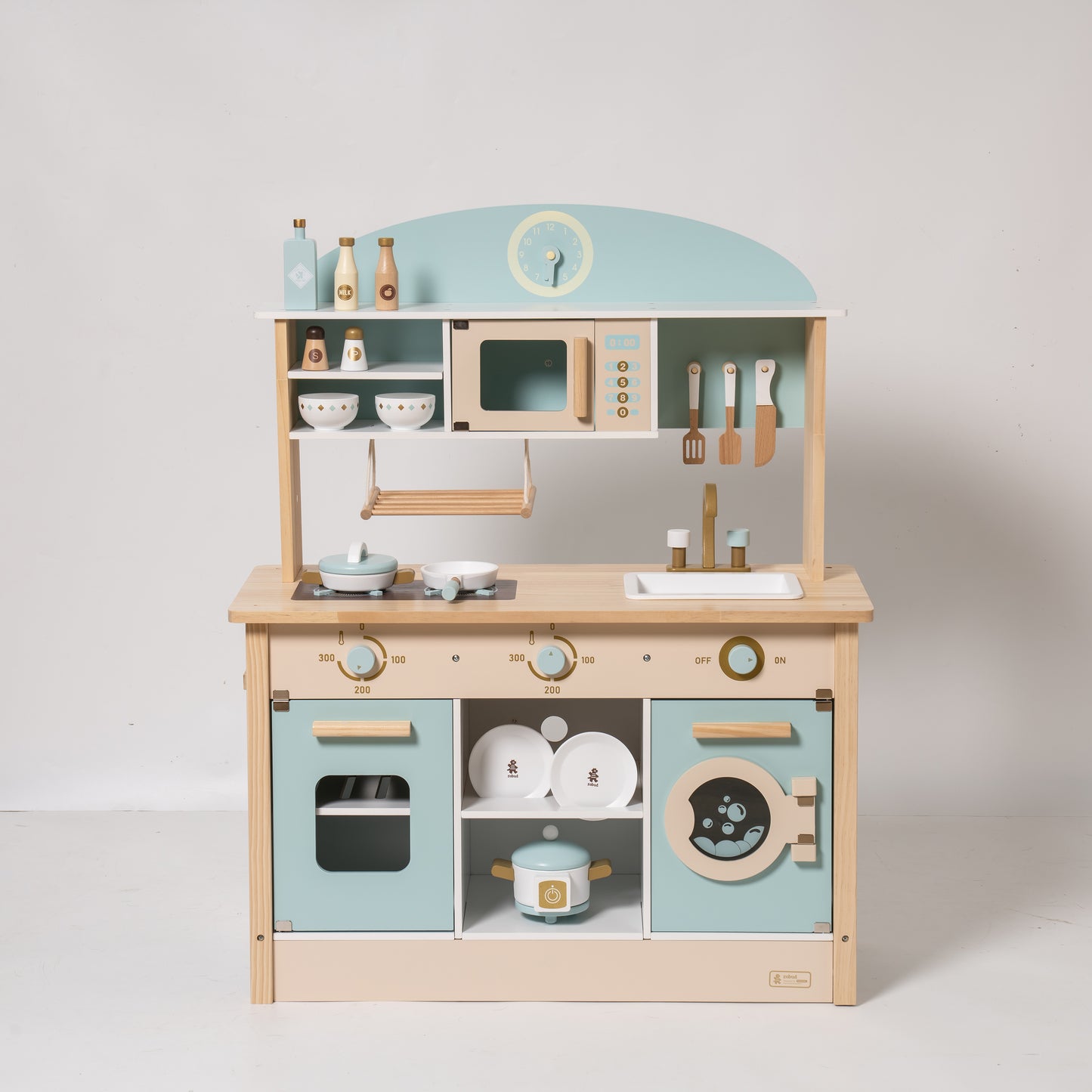 Toy Kitchen Set with Swing and Realistic Functionalities - Blue & Gold