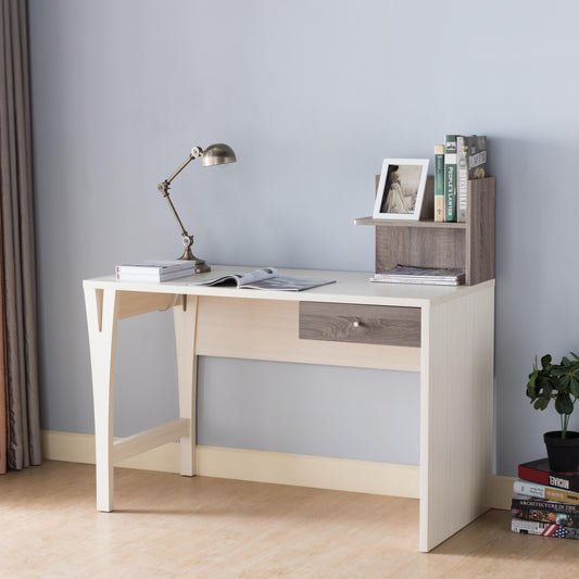 Ivory and Dark Taupe Desk with Two-Tier Organizer