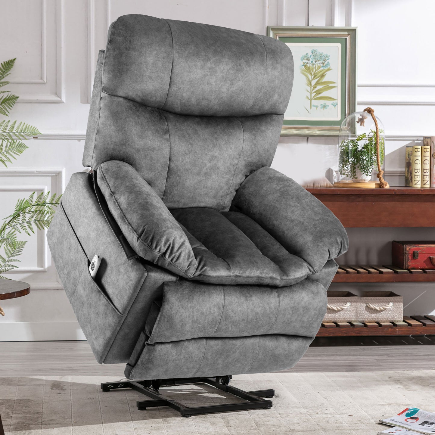 Oversized Modern Velvet Power Lift Recliner With Heating and Massage, 39.4 Wide