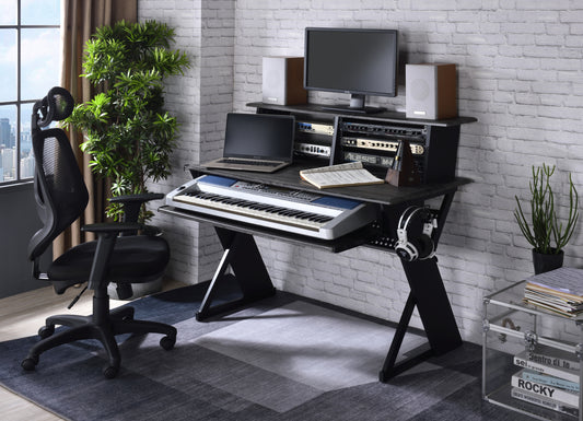 Annette Music Desk with Black Finish, Keyboard Tray, and Organization Features