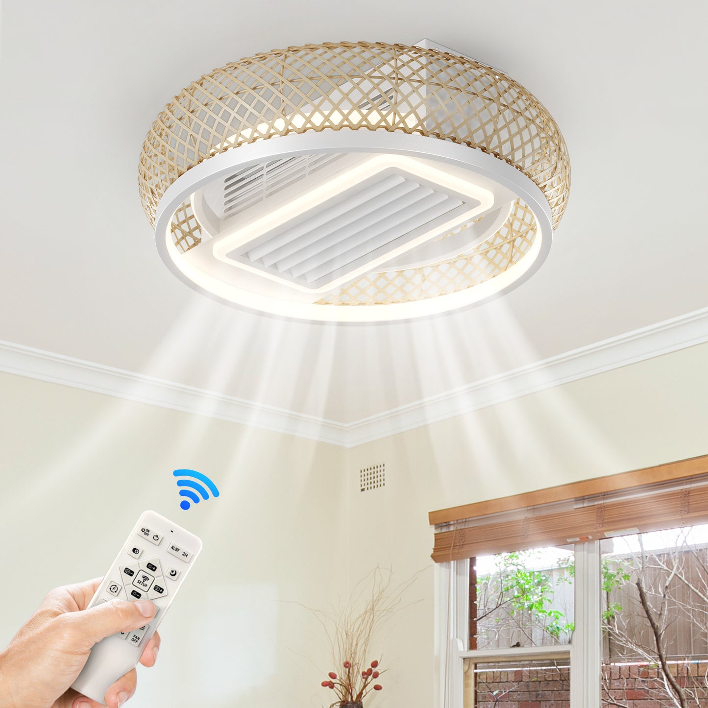 Bladeless Ceiling Fan with Remote-Controlled Dimmable LED Lights