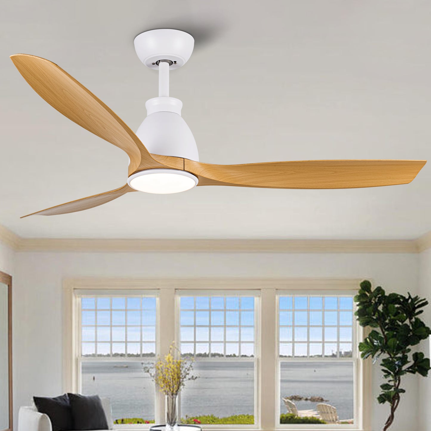 52-Inch LED Ceiling Fan with Antique Brown Wood Grain Blades