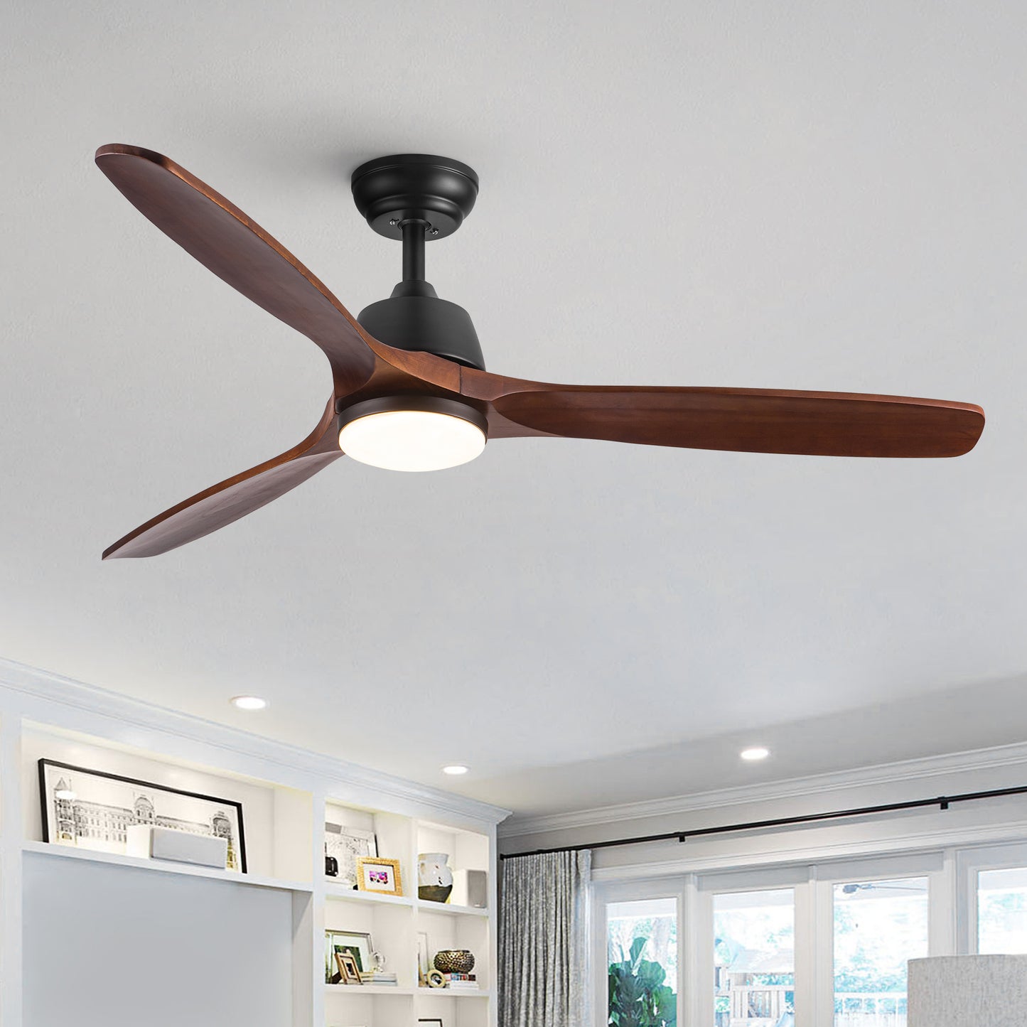 52 Inch Integrated LED Ceiling Fan with Solid Wood Blades and Color Changing Light