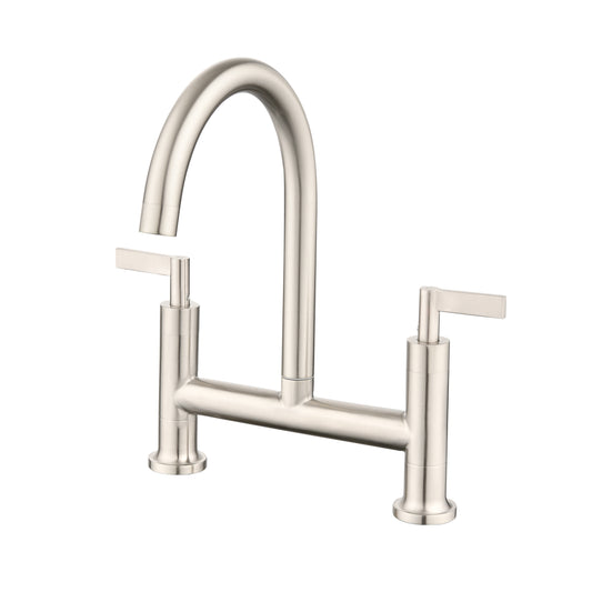 Double Handle Bridge Kitchen Faucet In Stainless Steel