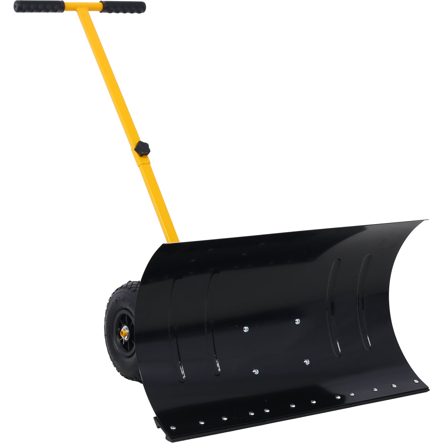 Snow Shovel with Wheels, Snow Pusher, Cushioned Adjustable Angle Handle Snow Removal Tool, 29" Blade, 10" Wheels,yellow color