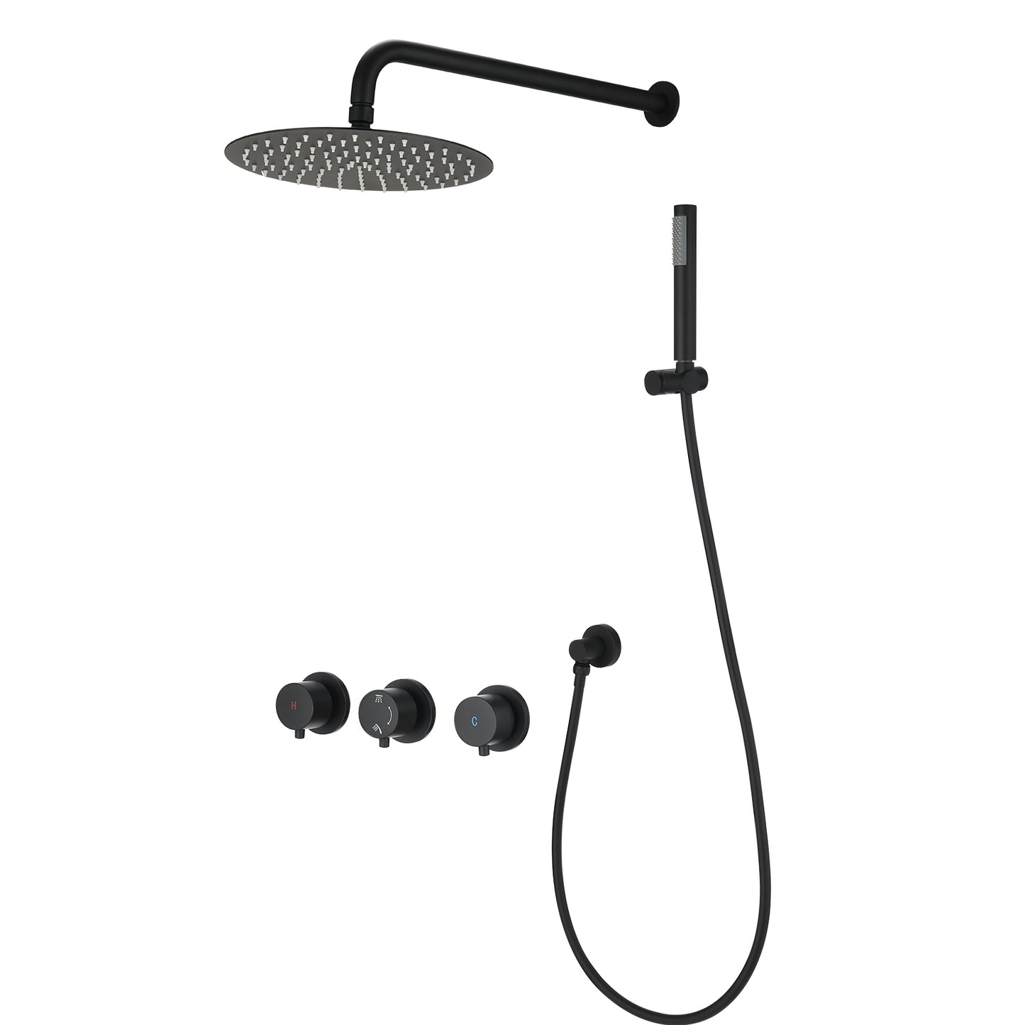 Matte Black Contemporary Bathroom Shower Set with Wall Mount