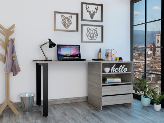 Gray Modern Writing Desk with 2 Drawers and 2 Shelves