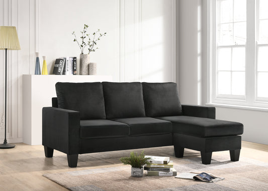 Black Velvet Sofa Chaise with Reversible Sectional