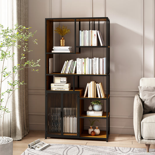 Multipurpose Bookshelf Storage Rack, Left Side with Enclosed Storage Cabinet,for Living Room,Home Office,Kitchen