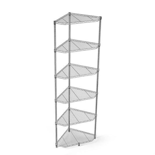 6 Tier Shelf Corner Wire Shelf Rack Pentagonal Shelves Adjustable Metal Heavy Duty Free Standing Corner Storage Display Chrome Rack for Bathroom, Living Room, Kitchen - Chrome