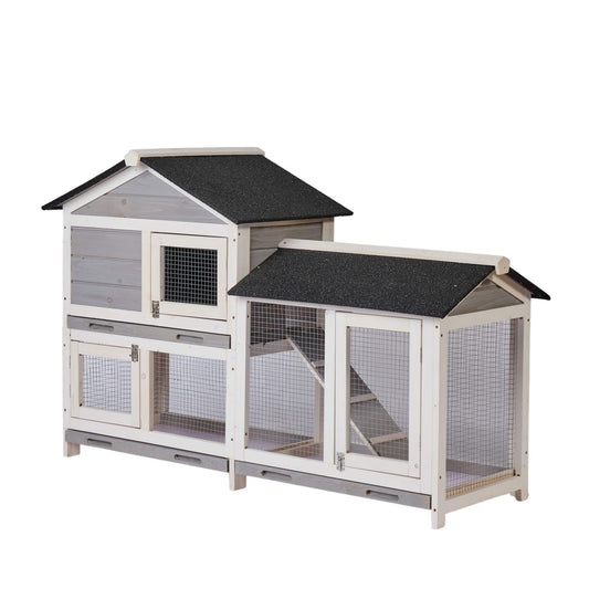 Chicken House, 58" Waterproof Wooden Animal Hutch, Indoor Outdoor Chicken Coop Rabbit Hutch Kit w/Roof, Garden Backyard Rabbit Cage/Guinea Pig House/Hen House, Animal Hutch for Small Pet