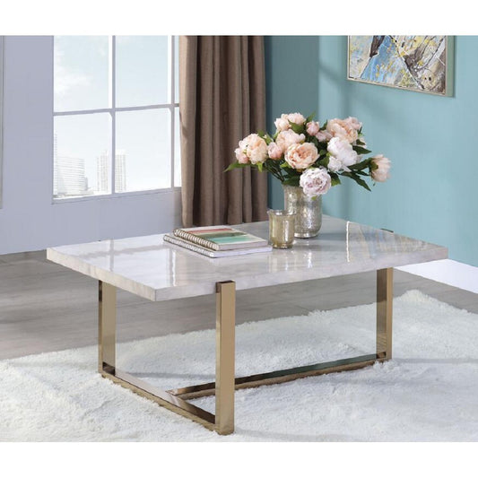 Feit Faux Marble Coffee Table with Champagne Base