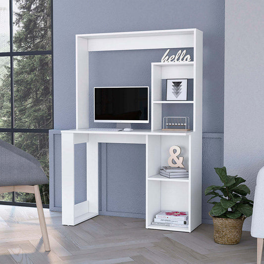 White Palisades Computer Workstation with Storage Shelves and Hutch