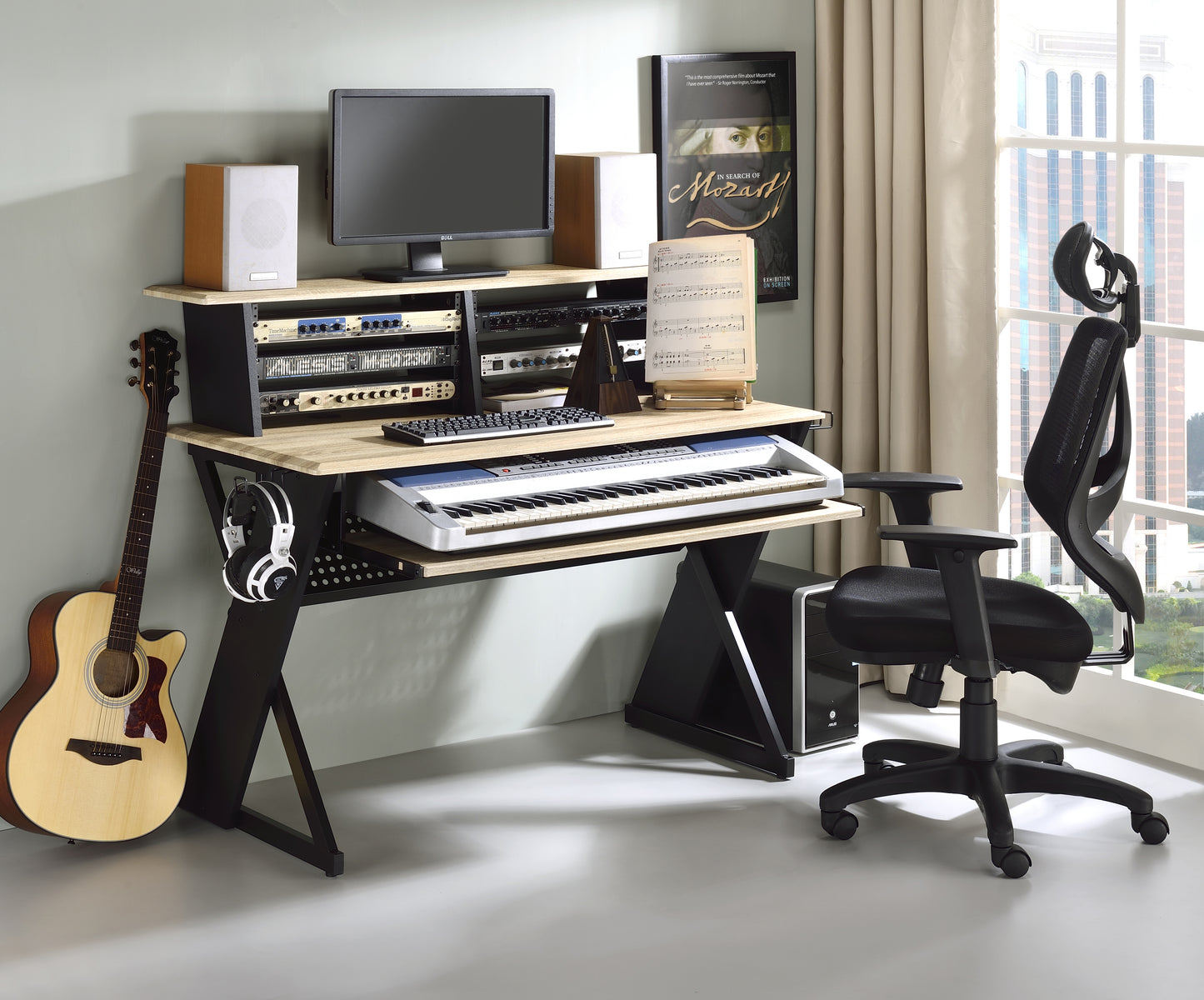 Annette Compact Studio Desk with Natural and Black Finish