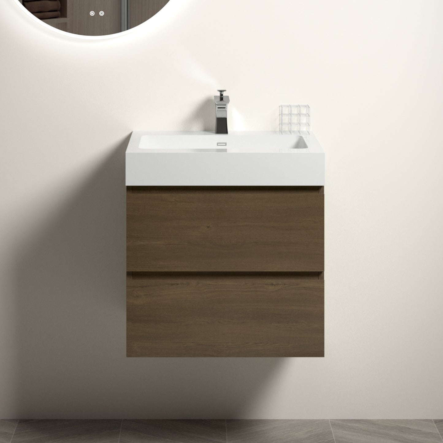 U037-Alice24-111 Alice 24" Dark Oak Bathroom Vanity with Sink, Large Storage Wall Mounted Floating Bathroom Vanity for Modern Bathroom, One-Piece Black Sink Basin without Drain and Faucet