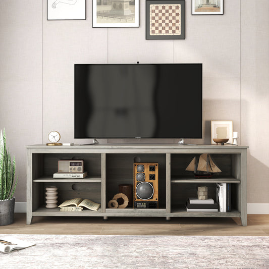 Versatile Industrial Style TV Stand with Spacious Open Storage - Grey Walnut