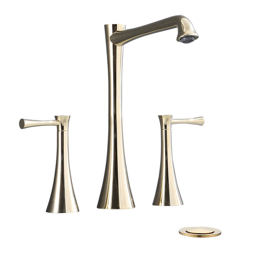 Elegant Gold Widespread Bathroom Faucet with 2 Handles and Drain Assembly