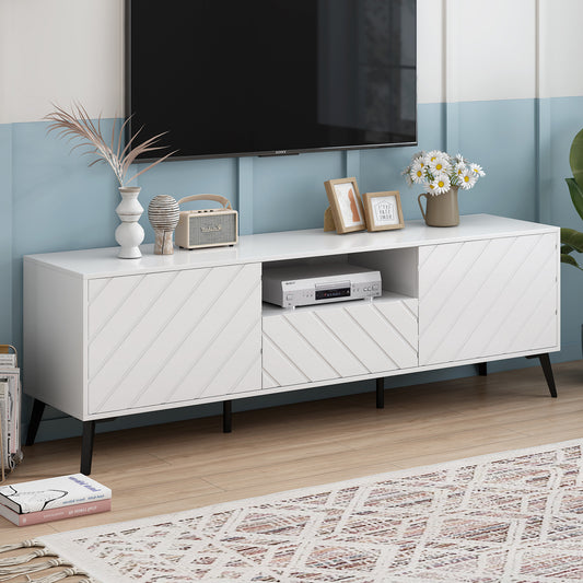 Contemporary TV Console with Adjustable Shelves and Metal Feet for TV up to 70 inch, Living Room Media Stand with Drawer