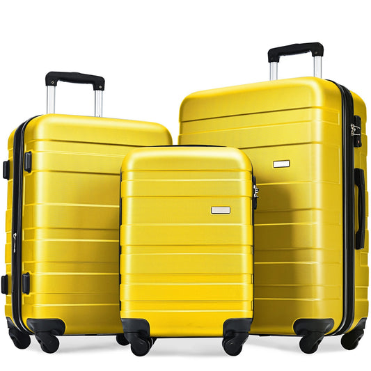 Luggage Sets New Model Expandable ABS Hardshell 3pcs Clearance Luggage Hardside Lightweight Durable Suitcase sets Spinner Wheels Suitcase with TSA Lock 20''24''28''(Yellow)