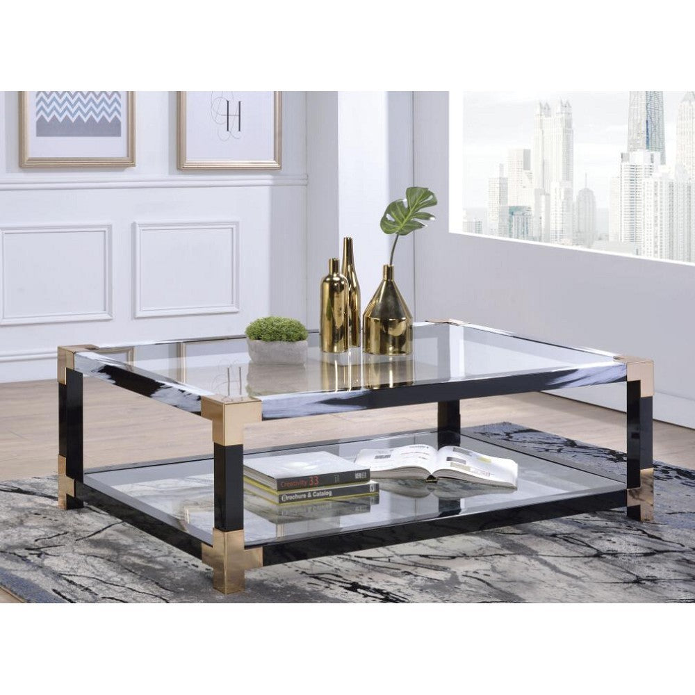 Lafty Modern White & Clear Glass Coffee Table with Storage 81000