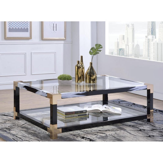 Lafty Modern White & Clear Glass Coffee Table with Storage 81000