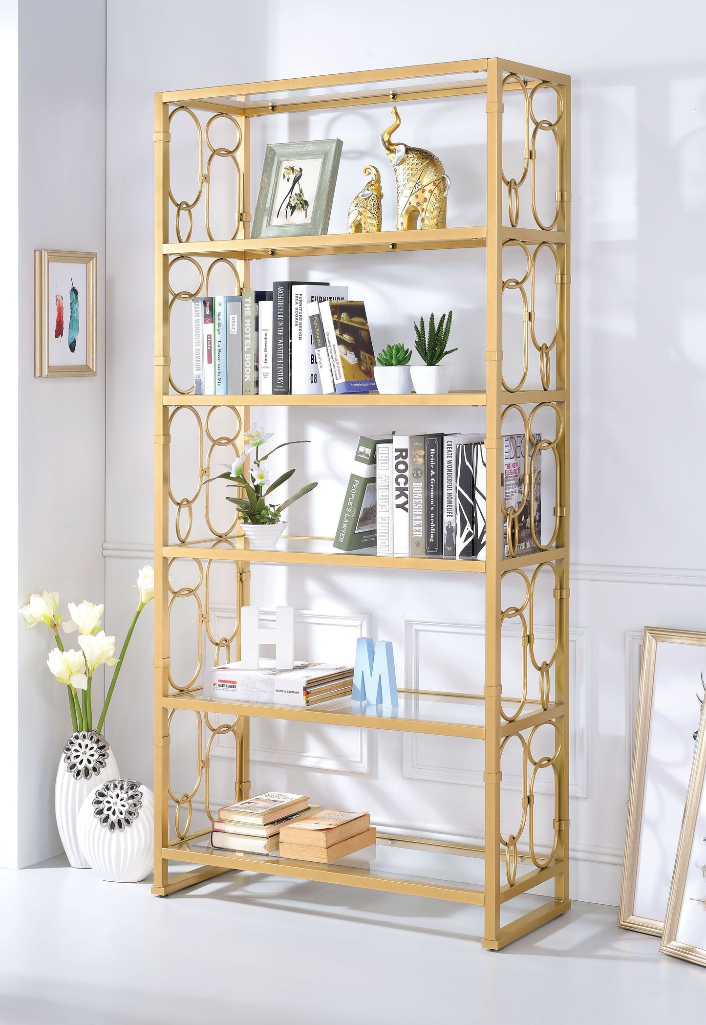 Milavera Bookshelf in Gold & Clear Glass 92470