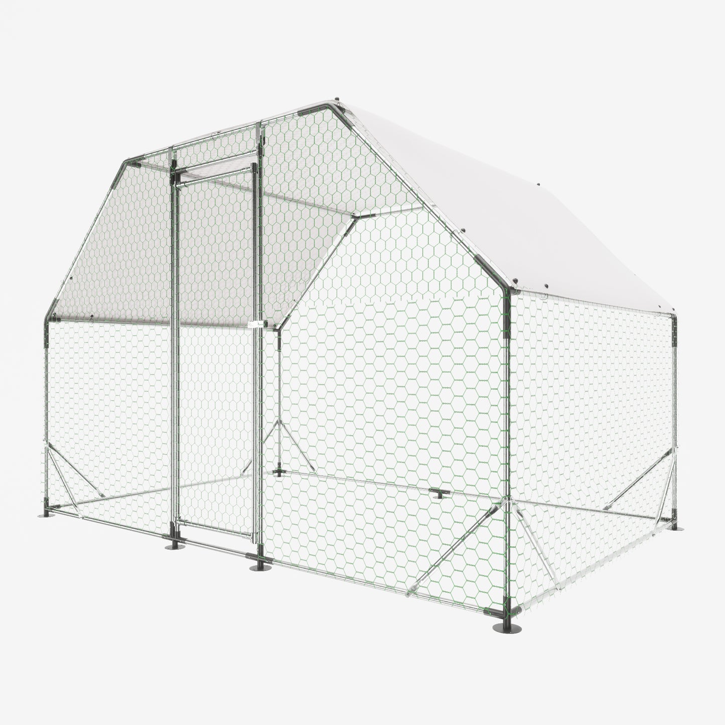 Metal Large Chicken Coop Walk-in Poultry Cage Run Flat Shaped with Waterproof  9.94'L x 6.46'W x 6.36'ft