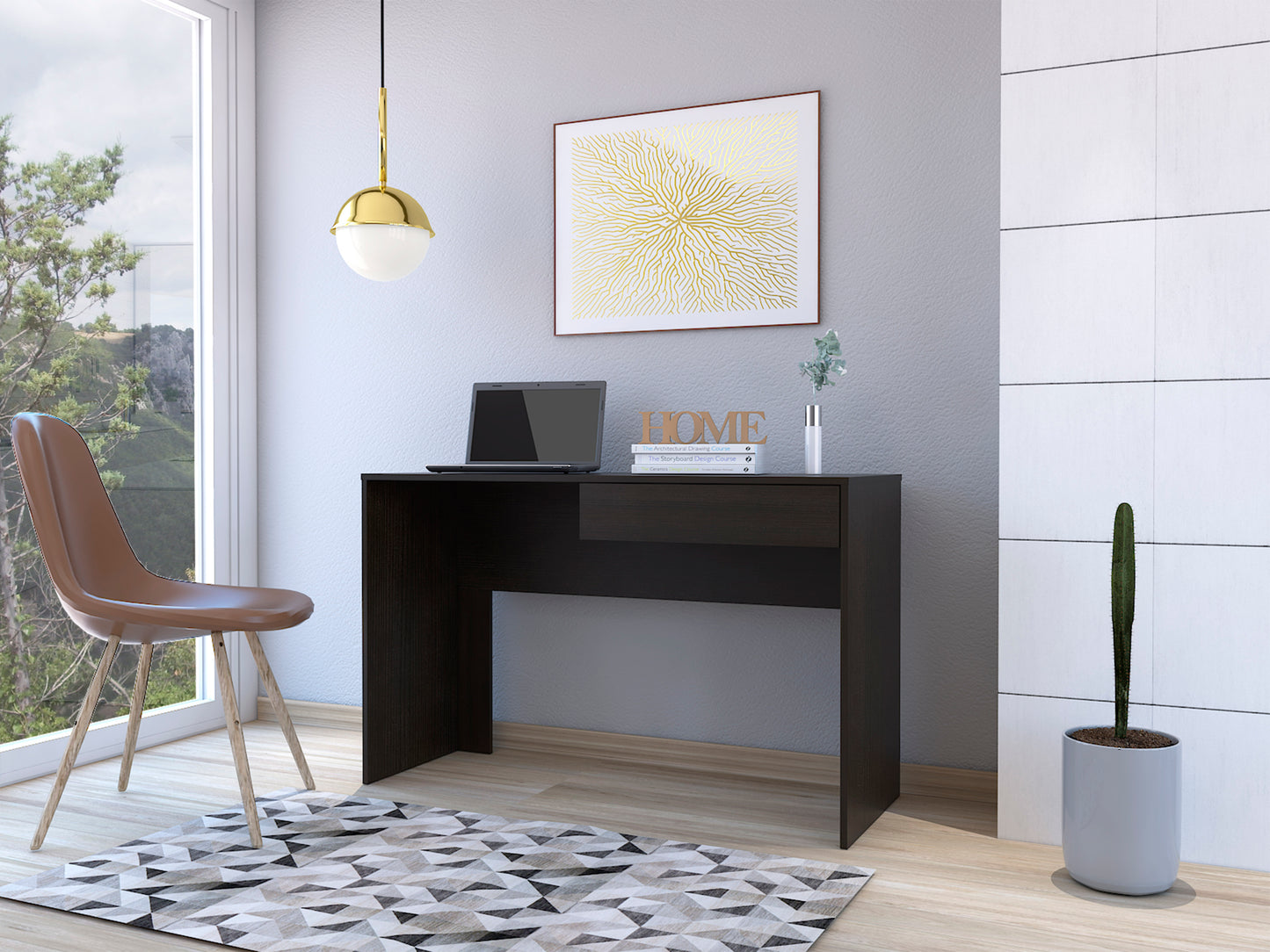 Sleek Black Computer Desk with Drawer for Writing