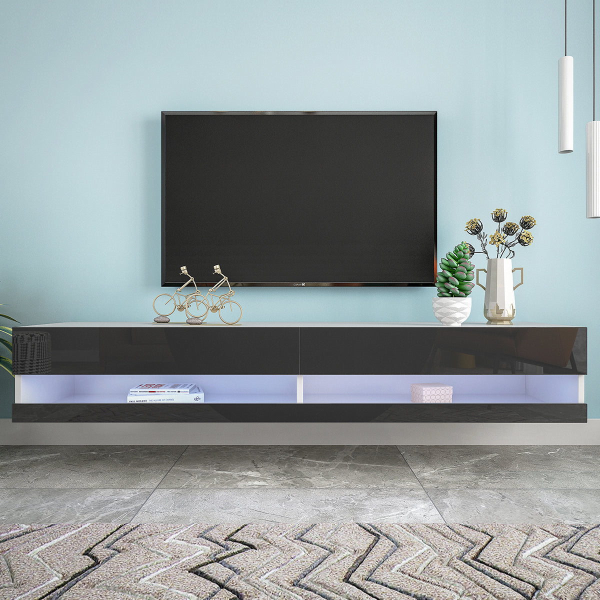 180-Inch LED TV Stand with Wall-Mounted Floating Design