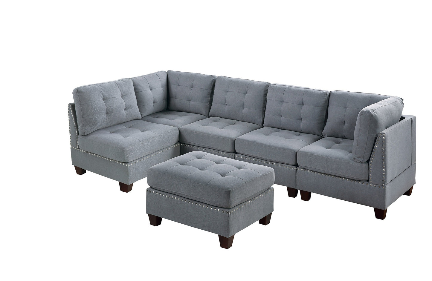 Contemporary Tufted Modular Sectional Set with Nailhead Detail