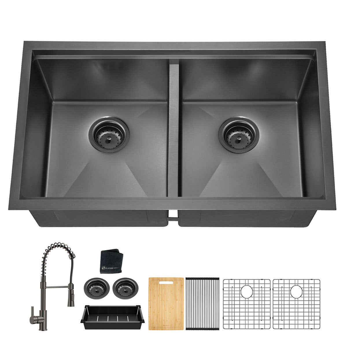 Gunmetal Black Double Bowl Kitchen Sink Upgrade Pack