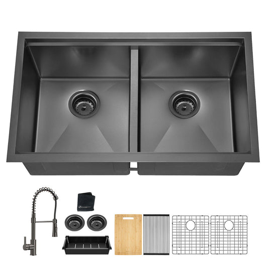 Gunmetal Black Double Bowl Kitchen Sink Upgrade Pack